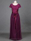 Scoop Neck Grape Lace Chiffon A-line Modest Short Sleeve Mother of the Bride Dress #DS01021316
