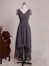 Cheap V-neck Gray Chiffon with Beading Asymmetrical Mother of the Bride Dresses #DS01021579