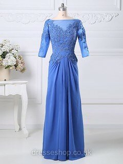 Modest Scoop Neck 1/2 Sleeve Chiffon Tulle Appliques A-line Mother of the Bride Dresses #DS01021583