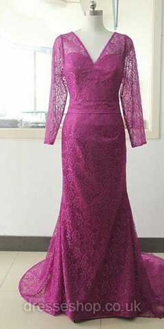 Long Sleeve V-neck Covered Button Lace Sequins Sheath/Column Mother of the Bride Dresses #DS01021588