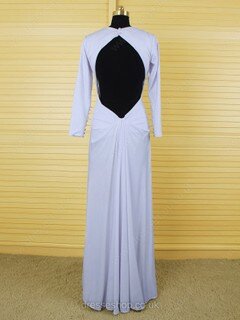 Chiffon Ruffles Open Back Scoop Neck Floor-length Long Sleeve Mother of the Bride Dresses #DS01021609