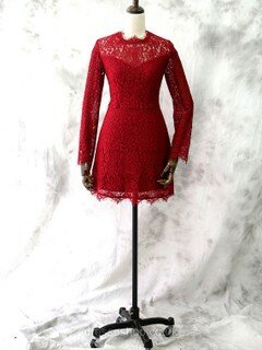 Scoop Neck Red Lace Short/Mini Long Sleeve Different Mother of the Bride Dress #DS01021613