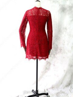 Scoop Neck Red Lace Short/Mini Long Sleeve Different Mother of the Bride Dress #DS01021613