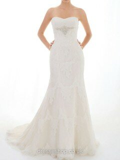 Ivory Sweetheart Lace with Beading Lace-up Online Sweep Train Wedding Dress #DS00020717