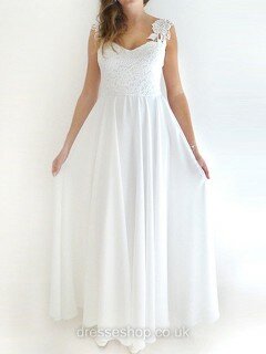 White Sweetheart Chiffon Lace Sashes/Ribbons Fashion Floor-length Wedding Dresses #DS00020759