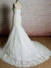 Best Court Train Appliques Lace Trumpet/Mermaid White Lace Wedding Dress #DS00020920