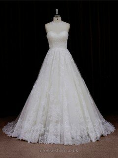 Sweep Train Ivory Tulle Beading Sweetheart Beautiful Wedding Dresses #DS00021641