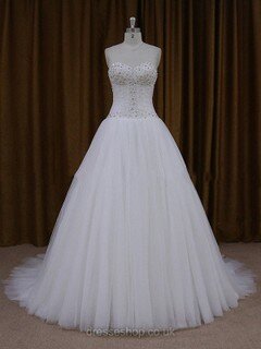 Sweetheart Ivory Tulle Beading Lace-up Princess Wedding Dresses #DS00021705