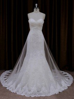 Ivory Lace Tulle Sweetheart Ruffle Trumpet/Mermaid Beautiful Wedding Dresses #DS00021717