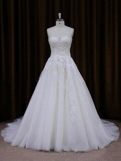 Sweetheart Tulle with Appliques Lace Popular Ivory Court Train Wedding Dress #DS00021855