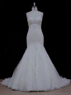 Vintage Ivory Lace Tulle with Beading Sweetheart Trumpet/Mermaid Wedding Dress #DS00021915