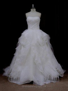 Court Train Ruffles Tulle Ivory Lace-up Princess Designer Wedding Dresses #DS00022095