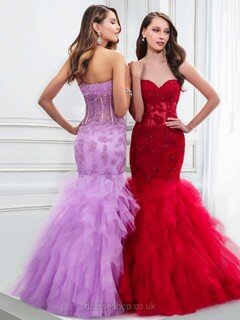 Beautiful Sweetheart Lilac Satin Tulle Cascading Ruffles Trumpet/Mermaid Prom Dress #DS020101307
