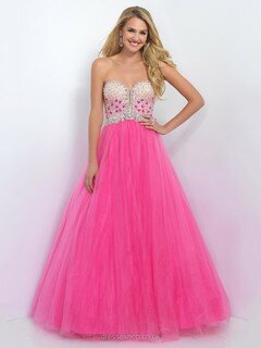 Sweet Ball Gown Sweetheart Crystal Detailing Pink Tulle Prom Dresses #DS020101360