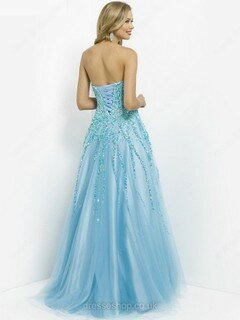 A-line Sweetheart Tulle Crystal Detailing Lace-up Blue Prom Dresses #DS020101402