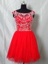 Red Tulle Scoop Neck Beading Cap Straps Short/Mini Prom Dresses #DS020101404