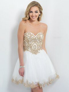 Princess Whitet Tulle Short/Mini Appliques Lace Pretty Prom Dress #DS020101432