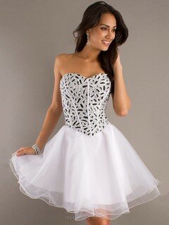White Sweetheart Organza Crystal Detailing Short/Mini Prom Dress #DS020101447