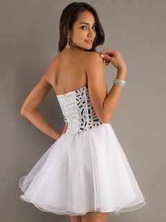 White Sweetheart Organza Crystal Detailing Short/Mini Prom Dress #DS020101447