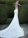 Short Sleeve White Trumpet/Mermaid Chiffon Satin Tulle Beading Watteau Train Prom Dresses #DS020101459