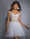 Off-the-shoulder White Tulle Beading Lace-up Short/Mini Prom Dresses #DS020101466