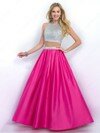 Scoop Neck Satin Beading Floor-length Sage Two-pieces Prom Dresses #DS020101474