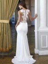 Trumpet/Mermaid Chiffon Tulle Sweep Train Appliques Lace White Prom Dress #DS020101510