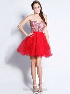 Red A-line Lace-up Tulle with Crystal Detailing Sweetheart Prom Dresses #02060176