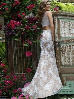 Two-pieces Trumpet/Mermaid Multi Colours Lace Pearl Detailing Sweep Train Prom Dresses #DS020101542