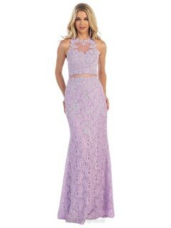 Sheath/Column Lace Tulle Appliques Lace Lilac Scoop Neck Prom Dresses #DS020101598