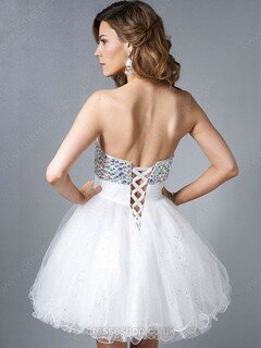 Sweetheart White Tulle Lace-up Crystal Detailing Short/Mini Prom Dresses #DS020101604