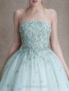 Ball Gown Top Light Sky Blue Tulle Appliques Lace Strapless Prom Dresses #DS020101939