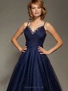 Beautiful Ball Gown V-neck Tulle with Beading Dark Navy Prom Dresses #DS020101941