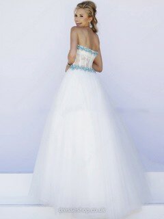 Sweetheart Tulle Lace with Beading Floor-length Gorgeous White Prom Dresses #DS020101943