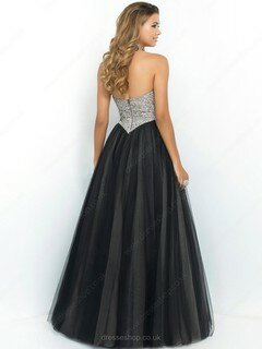 Black Sweetheart Tulle Floor-length Beading Famous Prom Dresses #DS020101955