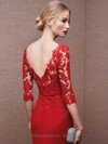 Trumpet/Mermaid Red V-neck Chiffon Appliques Lace 1/2 Sleeve Prom Dress #DS020101974