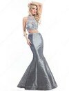 Trumpet/Mermaid High Neck Taffeta Beading White Two-pieces Prom Dresses #DS020101995