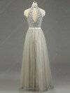 High Neck Gray Tulle Floor-length Beading Fashion Prom Dresses #DS020101636