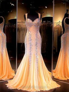 Exclusive Trumpet/Mermaid Chiffon Crystal Detailing Sweep Train Backless Prom Dresses #DS020101639