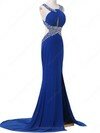 Trumpet/Mermaid Chiffon Court Train Split Front Backless Royal Blue Prom Dresses #DS020101646