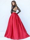 Two-pieces Red Satin Tulle Sweep Train Appliques Lace Long Sleeve Prom Dress #DS020101722