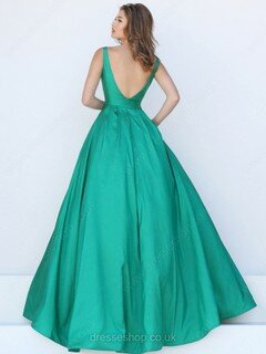 Ball Gown Square Neckline Green Satin Tulle Pockets Backless Prom Dress #DS020101724