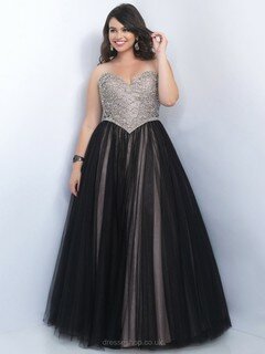 Best Black Ball Gown Tulle Beading Sweetheart Prom Dress #DS020101753