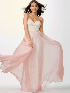 Nice Sweetheart Chiffon Sweep Train Pearl Detailing Pearl Pink Prom Dresses #DS020101787