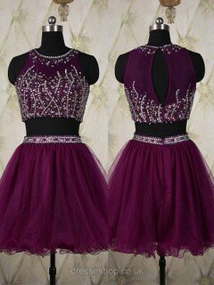 Scoop Neck Grape Tulle Short/Mini Crystal Detailing Two-pieces Prom Dress #DS020101820