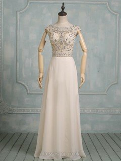 Scoop Neck Chiffon Tulle Floor-length Beading Cap Straps Modest Prom Dresses #DS020101824