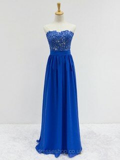 Wholesale Sweetheart Chiffon Appliques Lace Floor-length Royal Blue Prom Dresses #DS020101833