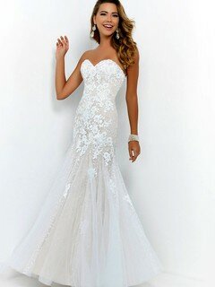 Sweetheart Ivory Tulle Appliques Lace Open Back Trumpet/Mermaid Prom Dresses #DS020101901