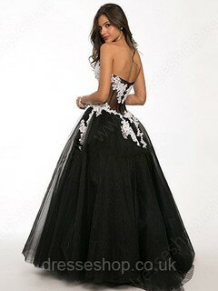 Strapless Black Tulle Appliques Lace Ball Gown Prom Dresses #DS020101923