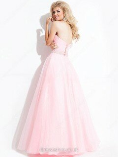 Sweet Ball Gown Pink Tulle Beading Lace-up Sweetheart Prom Dresses #DS020101925
